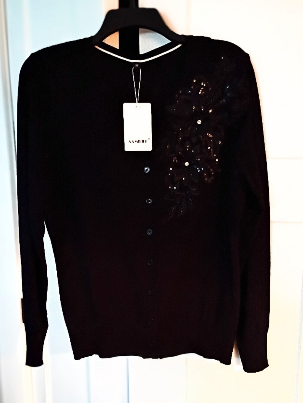 Women's Black Embellished Button Cardigan